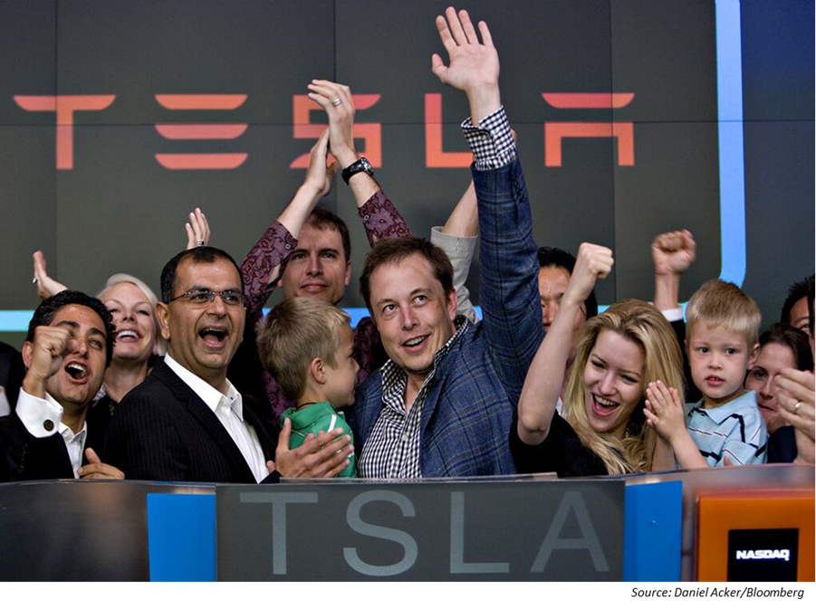 Elon Musk at Tesla IPO On The Floor Of The NASDAQ Stock Exchange